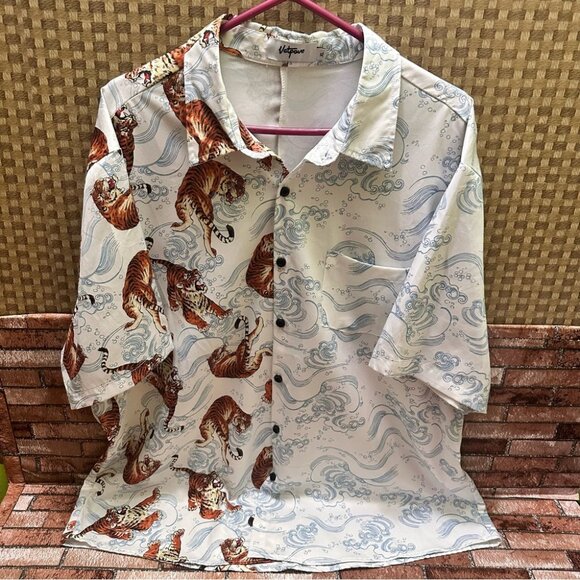 Vatpave White Tiger Print Shirt size XL - Picture 2 of 9